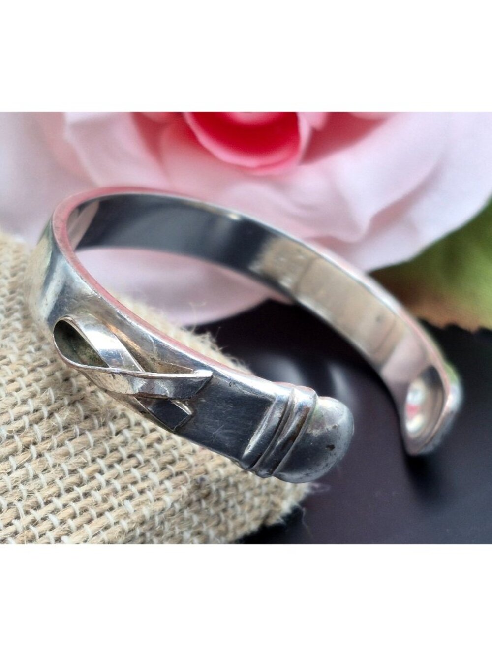 Aids Awareness 90’s Silver "Until There's A Cure" Cancer Bracelet 17.69G Size S